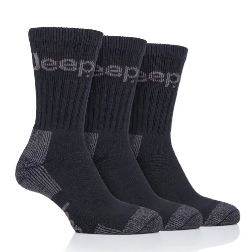 Jeep Mens 3 Pack Heavy Cushioned Cotton Boot Socks (Black / Grey)