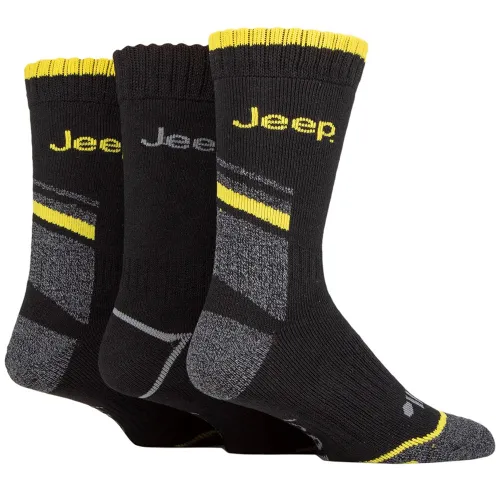 Jeep Mens 3 Pack Workwear Boot Socks (Black / Charcoal / Yellow)