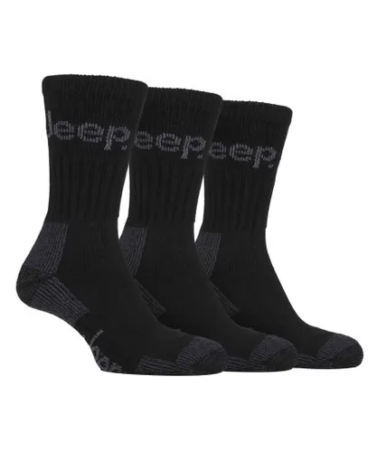 Jeep Mens 3 Pair Terrain Cushion Sole Walking Hiking Work Socks - Black Cotton
