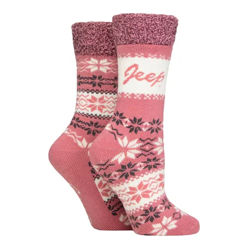 Jeep Womens 2 Pack Fairisle Thermal Soft Top Boot Socks (Rose / Slate)
