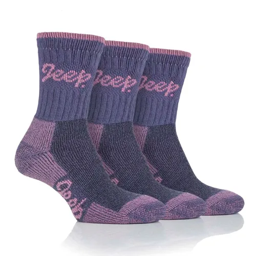 Jeep Womens 3 Pack Heavy Cushioned Cotton Boot Socks (Purple / Rose)