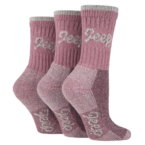 Jeep Womens 3 Pack Heavy Cushioned Cotton Boot Socks (Rose / Cream)
