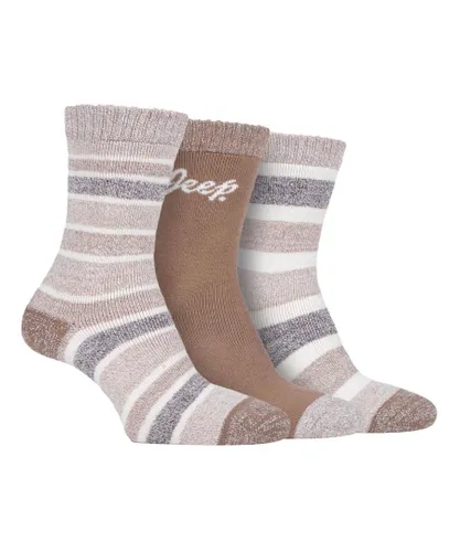 Jeep Womens - 3 Pairs Ladies Performance Thick Hiking Boot Socks - Beige Cotton