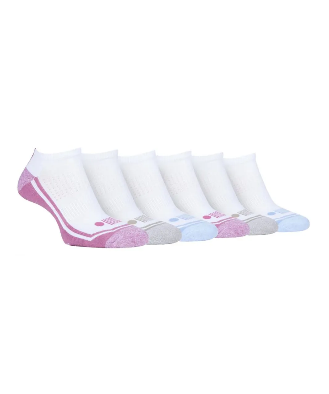 Jeep Womens - 6 Pairs Ladies Performance Poly Low Ankle Length Trainer Socks - Pink & White