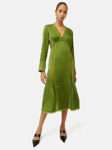 Jigsaw Contrast Stitch Sheer Panel Midi Dress, Green - Green - Female