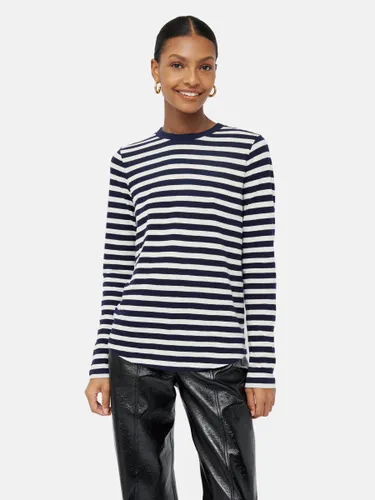 Jigsaw Cotton Slub Stripe Long Sleeve Top - Navy - Female