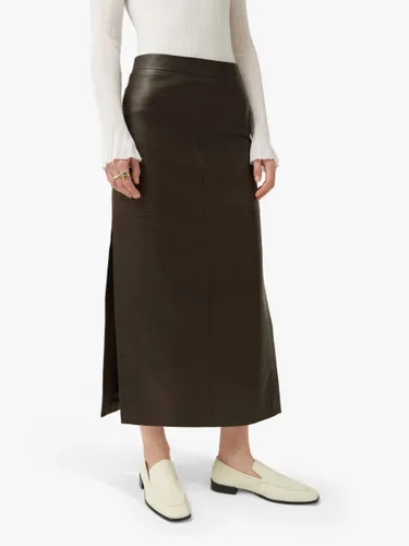 Jigsaw Leather Midi Skirt - Brown - Female