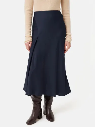 Jigsaw Satin Asymmetric Midi Skirt, Navy - Navy - Female