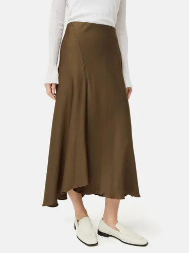 Jigsaw Satin Bias Cut Asymmetric Midi Skirt - Dark Khaki - Female