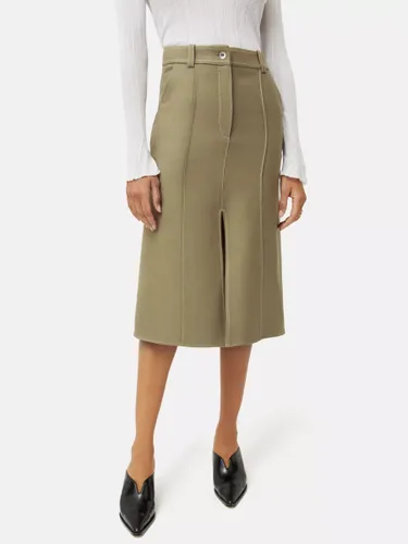 Jigsaw Seamed Detail Midi Skirt - Khaki - Female