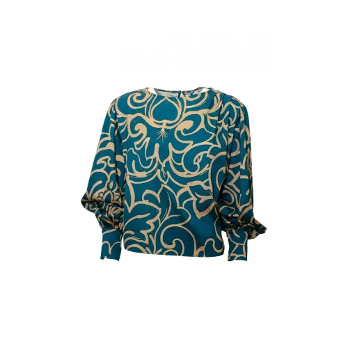 Jijil , Abstract Blue and Beige Polyester Shirt ,Blue female, Sizes: