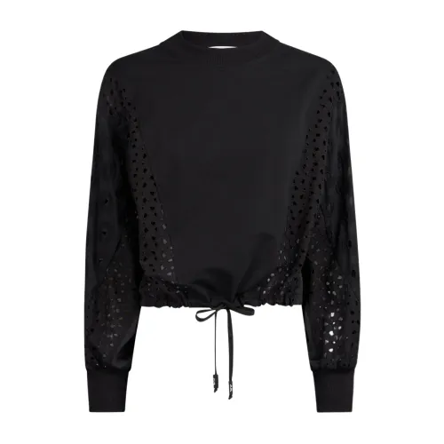 Jijil , Black Cotton Sweater with Perforated Sleeves ,Black female, Sizes: