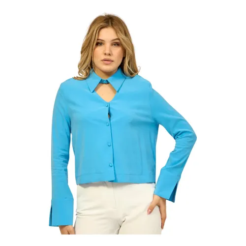 Jijil , Ocean Blue Crop Shirt with Buttons ,Blue female, Sizes: