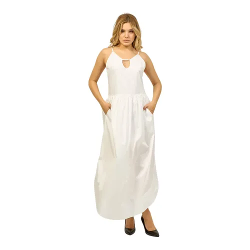 Jijil , White Cotton Pleated Maxi Dress ,White female, Sizes: