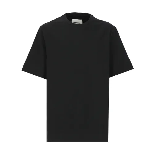 Jil Sander , Black Cotton T-shirt with Embroidered Logo ,Black male, Sizes: