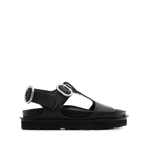 Jil Sander , Black Leather Buckle-Strap Sandals ,Black female, Sizes: