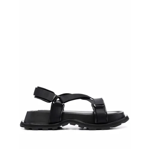 Jil Sander , Black Leather Flat Sandals with Touch-Strap Fastening ,Black male, Sizes: