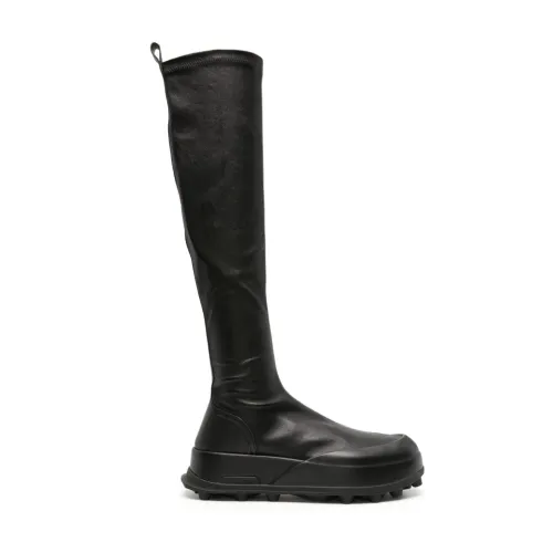 Jil Sander , Black Leather Knee-Length Boots ,Black female, Sizes: