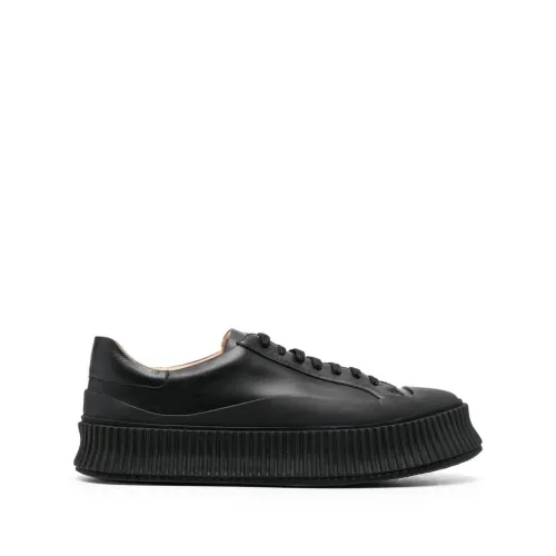 Jil Sander , Black Leather Platform Sneakers ,Black male, Sizes: