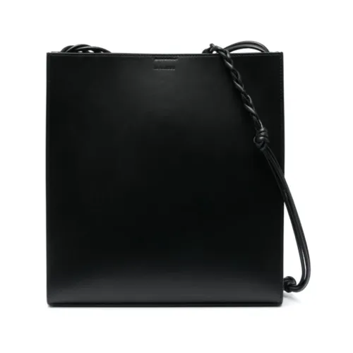 Jil Sander , Black Leather Shoulder Bag with Debossed Logo ,Black male, Sizes: ONE SIZE