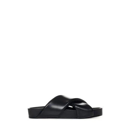 Jil Sander , Black Leather Slip-on Sandals ,Black male, Sizes: