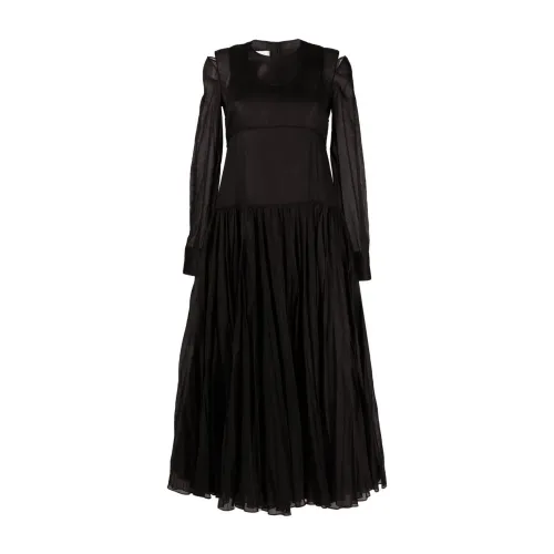 Jil Sander , Black Midi Dress with Pleated Skirt and Cut-Out Shoulders ,Black female, Sizes: