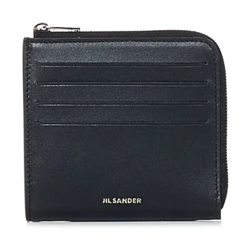 Jil Sander , Black Wallet with Zip Closure and Silver Logo ,Black male, Sizes: ONE SIZE