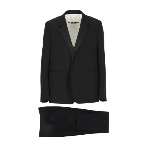 Jil Sander , Black Wool and Silk Tailored Suit ,Black male, Sizes: