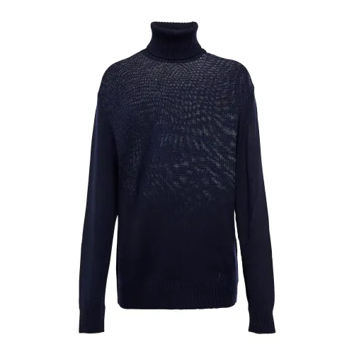 Jil Sander , Blue Wool Sweater with High Neck ,Blue male, Sizes: