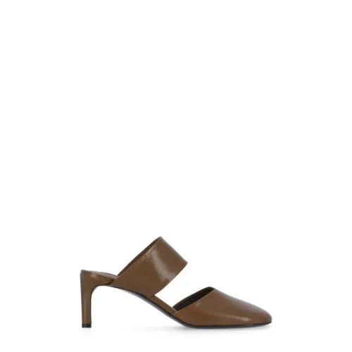 Jil Sander , Brown Leather Square Toe Heel Sandal ,Brown female, Sizes:
