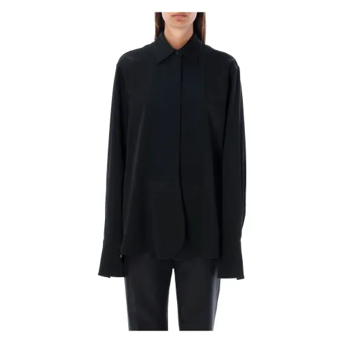 Jil Sander , Elegant Black Plastron Casual Shirt ,Black female, Sizes: