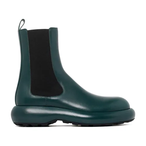 Jil Sander , Forest Green Calf Leather Ankle Boots ,Green female, Sizes: