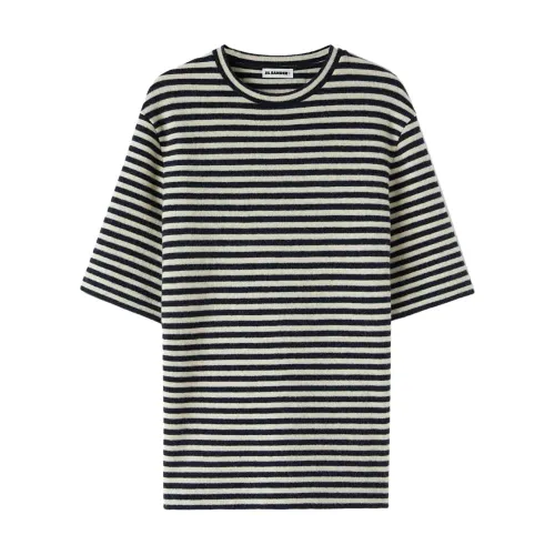 Jil Sander , Grey Stripe-Pattern Round-Neck T-Shirt ,Gray male, Sizes: