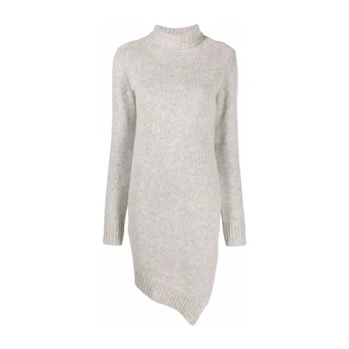 Jil Sander , Knitted Dress with Asymmetric Roll Neck ,Gray female, Sizes: