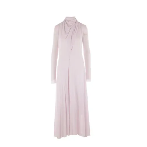 Jil Sander , Pink Jersey Crepe Dress with High Neck and Draped Lavallière ,Pink female, Sizes: