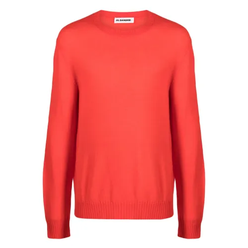 Jil Sander , Red Wool Jumper with Embroidered Logo ,Red male, Sizes: