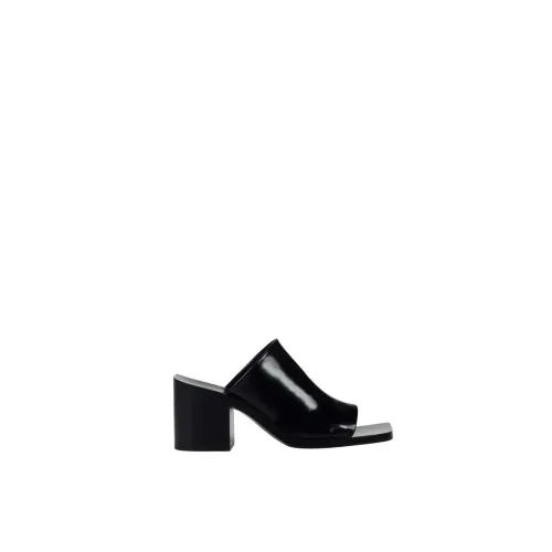 Jil Sander , Square Toe Leather Mules with Chunky Heel ,Black female, Sizes: