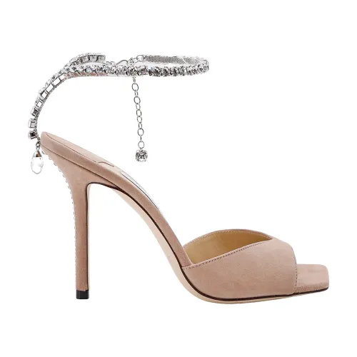 Jimmy Choo , Beige Suede Sandals with Adjustable Ankle Strap ,Beige female, Sizes: