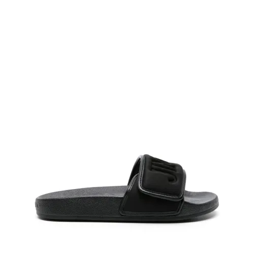 Jimmy Choo , Black Leather Sandals with Touch-Strap Fastening ,Black female, Sizes: