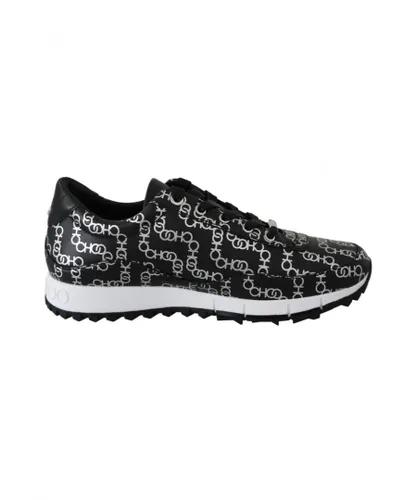 Jimmy Choo WoMens Black and Silver Leather Monza Sneakers - Black & Silver