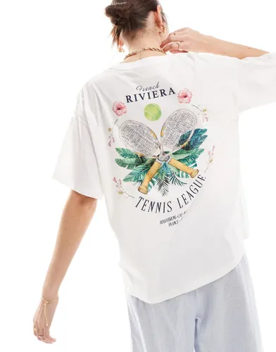 JJXX oversized riviera tennis back print t-shirt in white