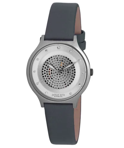 Johan Eric : orstead, WoMens, silver sunray dial watch, up dots & swarovski indexes, grey satin band.. - One Size