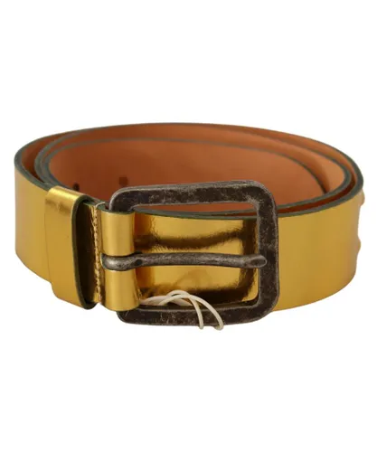 John Galliano Mens Gold Genuine Leather Rustic Silver Buckle Waist Belt