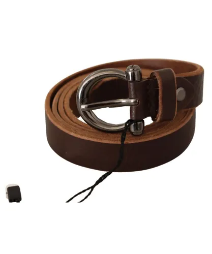 John Galliano WoMens Brown Leather Logo Design Round Buckle Waist Belt