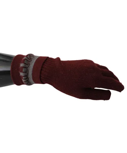 John Galliano Womens Maroon Logo Details Wrist Length Gloves - Bordo Wool - One