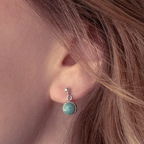John Greed Aiyana Athena Silver Round Turquoise Drop Earrings