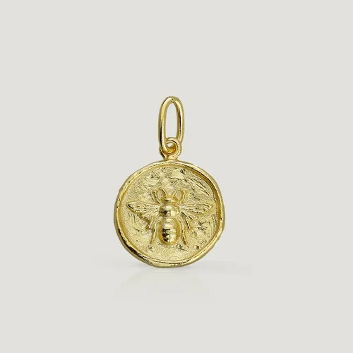 John Greed CANDY Cane Gold Plated Silver Textured Bee Disc Pendant Charm
