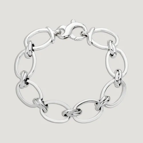 John Greed CANDY Cane Silver Hollow Oval & Double Link Bracelet
