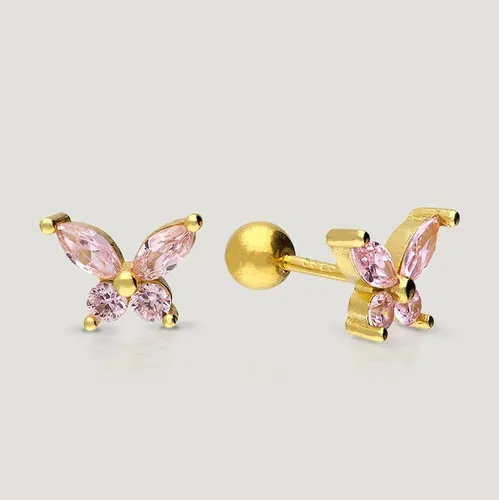 John Greed CANDY Sky Gold Plated Pink Butterfly Threaded Labret Earrings