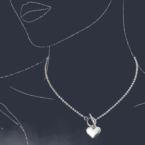 John Greed Portrait Muse Silver Heart Ball Chain T-Bar Necklace